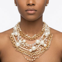 Load image into Gallery viewer, Cream Pearl 13 Strand Layered Gold Chain Necklace
