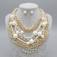 Load image into Gallery viewer, Cream Pearl 13 Strand Layered Gold Chain Necklace
