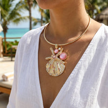 Load image into Gallery viewer, Gold Choker Sea Life Pendant with Pink Rhinestones
