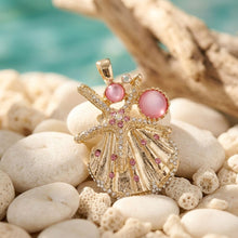Load image into Gallery viewer, Gold Choker Sea Life Pendant with Pink Rhinestones
