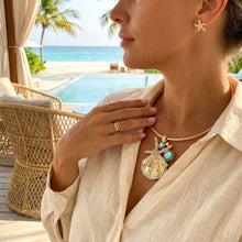 Load image into Gallery viewer, Gold Choker Sea Life Pendant Turquoise Rhinestones
