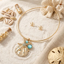 Load image into Gallery viewer, Gold Choker Sea Life Pendant Turquoise Rhinestones
