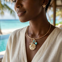 Load image into Gallery viewer, Gold Choker Sea Life Pendant Turquoise Rhinestones
