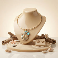 Load image into Gallery viewer, Gold Choker Sea Life Pendant Turquoise Rhinestones
