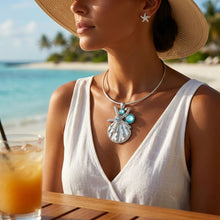 Load image into Gallery viewer, Silver Choker Sea Life Pendant Turquoise Rhinestones

