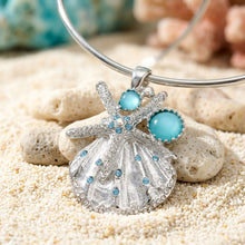 Load image into Gallery viewer, Silver Choker Sea Life Pendant Turquoise Rhinestones
