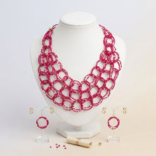 Load image into Gallery viewer, Bib Fuchsia Seed Bead Links Triple Layer Necklace
