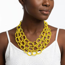 Load image into Gallery viewer, Bib Yellow Seed Bead Links Triple Layer Necklace
