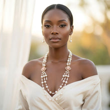 Load image into Gallery viewer, Cream Pearl and Pink Pearl Flower Layered Necklace
