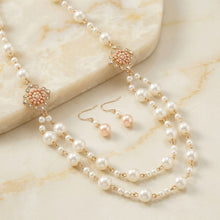 Load image into Gallery viewer, Cream Pearl and Pink Pearl Flower Layered Necklace
