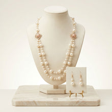 Load image into Gallery viewer, Cream Pearl and Pink Pearl Flower Layered Necklace
