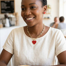 Load image into Gallery viewer, Red Heart Pendant Gold Oval Chain Necklace
