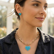 Load image into Gallery viewer, Turquoise Heart Pendant Gold Oval Chain Necklace
