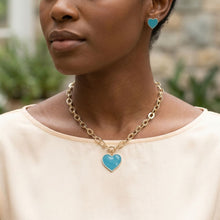 Load image into Gallery viewer, Turquoise Heart Pendant Gold Oval Chain Necklace
