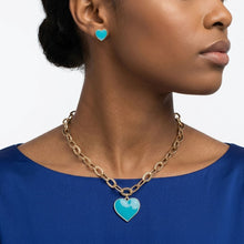 Load image into Gallery viewer, Turquoise Heart Pendant Gold Oval Chain Necklace
