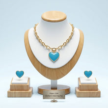 Load image into Gallery viewer, Turquoise Heart Pendant Gold Oval Chain Necklace
