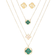 Load image into Gallery viewer, Pendant Gold Green Quatrefoil Layered Necklace
