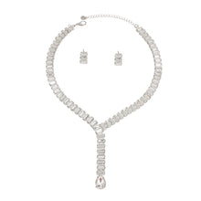 Load image into Gallery viewer, Formal Necklace Silver Baguette Crystal Y Set
