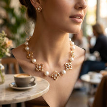 Load image into Gallery viewer, Cream Cotton Pearl and Luxe Mono Flower Necklace
