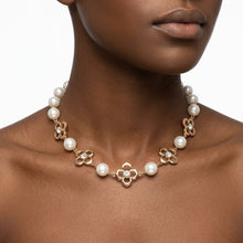 Load image into Gallery viewer, Cream Cotton Pearl and Luxe Mono Flower Necklace
