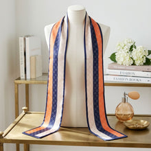 Load image into Gallery viewer, Navy and Orange Monogram Silky Skinny Scarf
