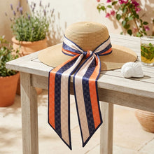 Load image into Gallery viewer, Navy and Orange Monogram Silky Skinny Scarf

