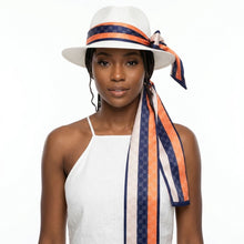 Load image into Gallery viewer, Navy and Orange Monogram Silky Skinny Scarf
