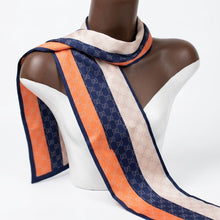 Load image into Gallery viewer, Navy and Orange Monogram Silky Skinny Scarf
