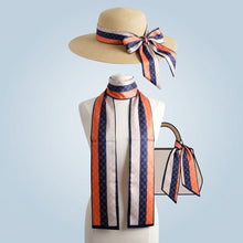 Load image into Gallery viewer, Navy and Orange Monogram Silky Skinny Scarf
