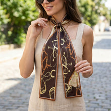Load image into Gallery viewer, Brown Equestrian Chain Silky Skinny Scarf
