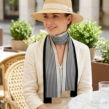 Load image into Gallery viewer, Black and Beige Pinstripe Silky Skinny Scarf
