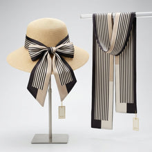Load image into Gallery viewer, Black and Beige Pinstripe Silky Skinny Scarf
