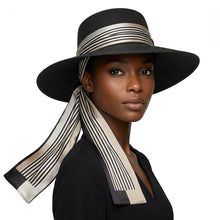 Load image into Gallery viewer, Black and Beige Pinstripe Silky Skinny Scarf
