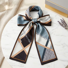 Load image into Gallery viewer, Black and Brown Geometric Chain Silky Skinny Scarf
