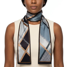 Load image into Gallery viewer, Black and Brown Geometric Chain Silky Skinny Scarf
