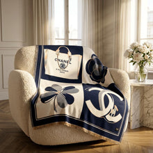 Load image into Gallery viewer, Faux Cashmere Navy Beige Motif Shawl Square Scarf
