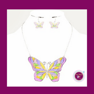 Lavendar Butterfly Pendant Necklace And Earrings | 595657
