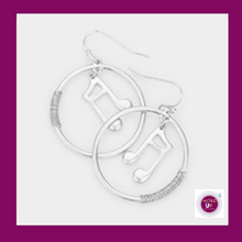 Load image into Gallery viewer, Treble Music Note Silver  Circle Hoop Earrings Worn Silver - 530004

