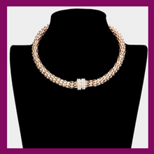Load image into Gallery viewer, Gold Textured Rhinestone Choker Necklace | 598362
