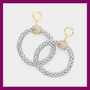 Silver Textured Rhinestone Circle Earrings | 601053