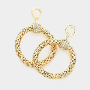 Gold Rhinestone Circle Dangle Hoop Earrings | 601052