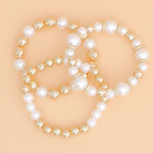 Load image into Gallery viewer, Bracelet Gold Bead White Pearl 3 Pcs Stretch Set
