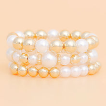 Load image into Gallery viewer, Bracelet Gold Bead White Pearl 3 Pcs Stretch Set
