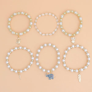 Bracelet White Pearl Gold Bead Animal Charm Set