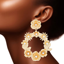 Load image into Gallery viewer, Drop Burnished Gold Flower Wreath Earrings Women
