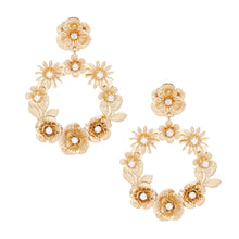 Load image into Gallery viewer, Drop Burnished Gold Flower Wreath Earrings Women
