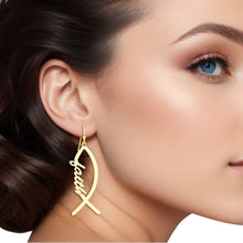 Load image into Gallery viewer, Fish Hooks Faith Fish Gold Earrings for Women
