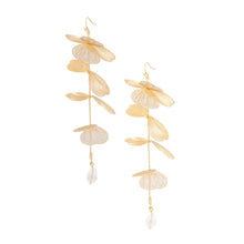 Load image into Gallery viewer, Fish Hook Gold Filigree Petal Dangle Earrings
