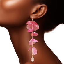 Load image into Gallery viewer, Fish Hook Pink Filigree Petal Dangle Earrings
