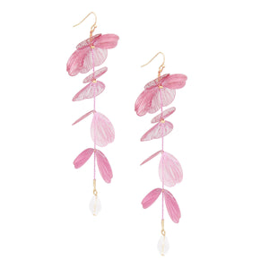 Fish Hook Pink Filigree Petal Dangle Earrings